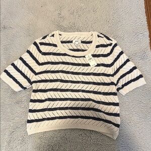 Aerie Navy and Cream Striped Knit Top